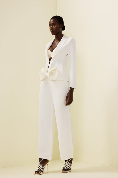 3d Flower Long Sleeve Blazer & High Waist Pants Set