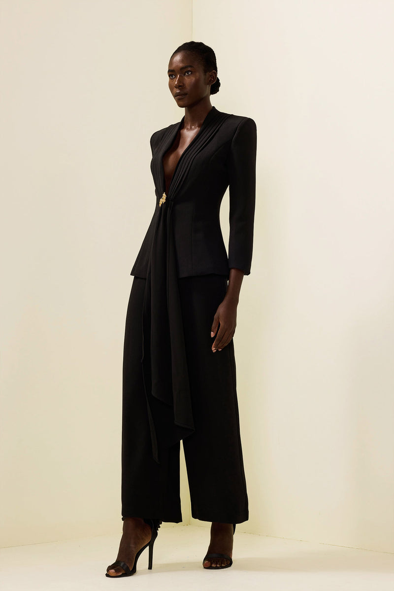 Ruched Bottom Blazer ＆ Mid Waist Pants Set