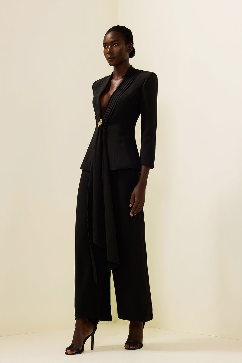 Ruched Bottom Blazer ＆ Mid Waist Pants Set