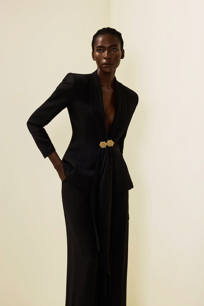 Ruched Bottom Blazer ＆ Mid Waist Pants Set
