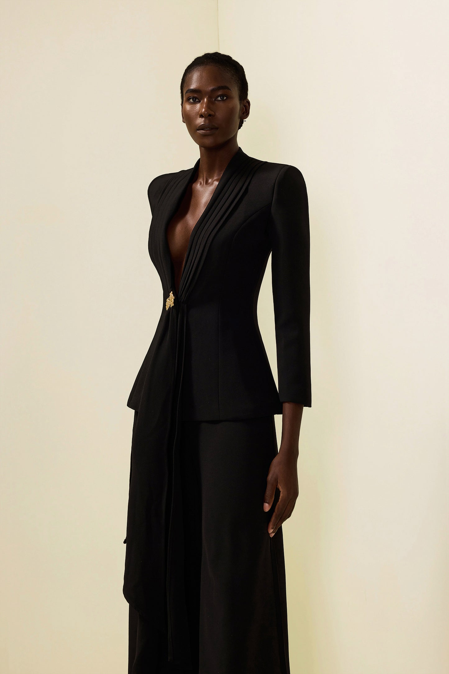 Ruched Bottom Blazer ＆ Mid Waist Pants Set