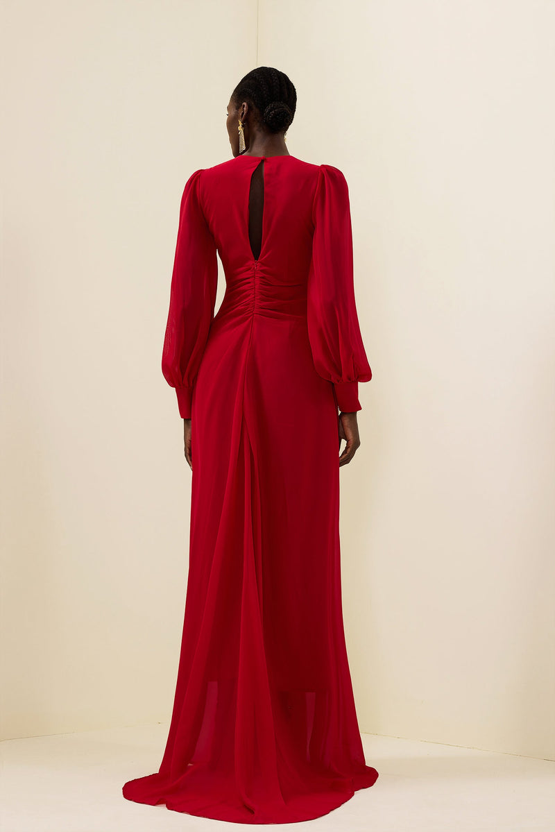 Knotted Lantern Sleeve Maxi Dress