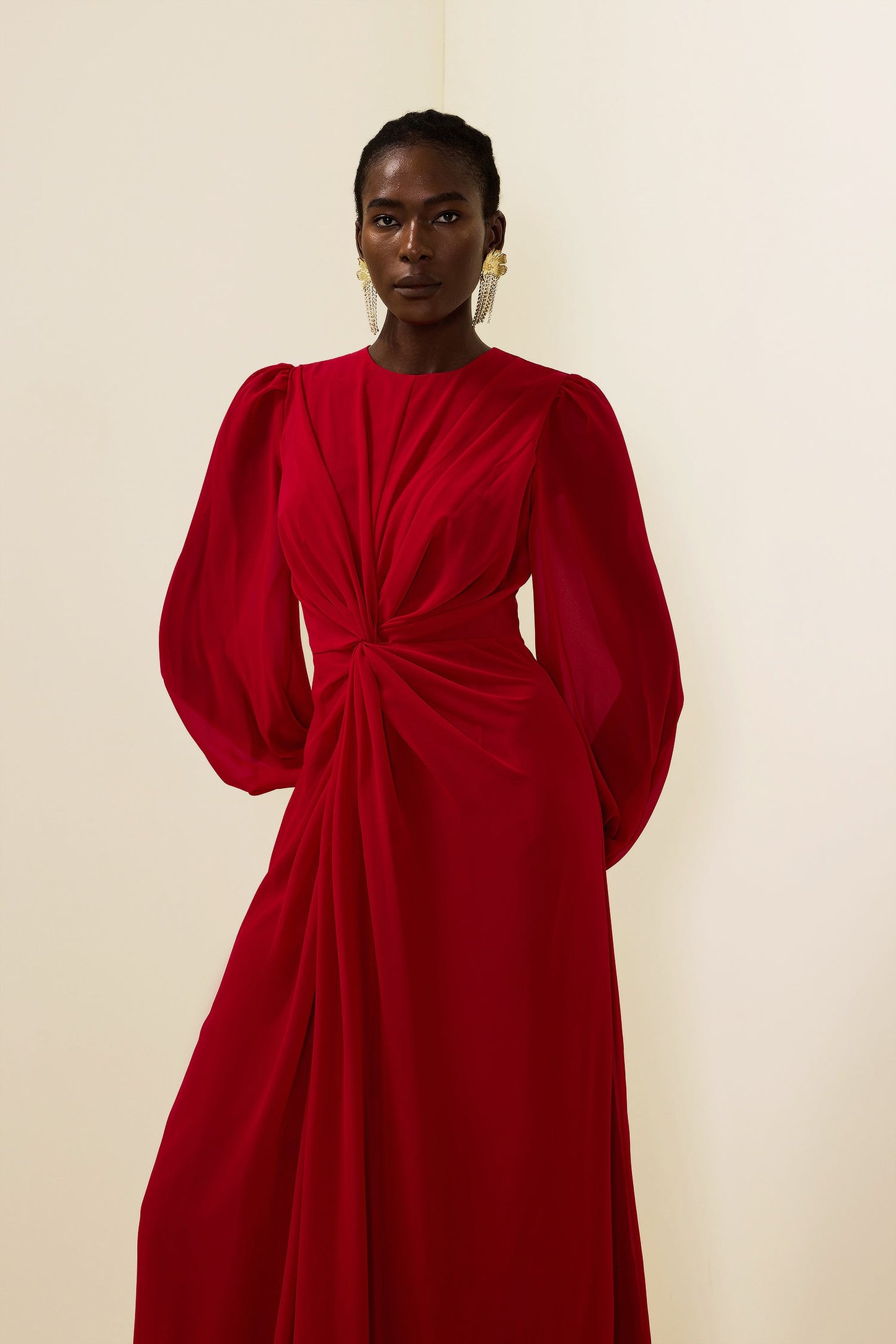 Knotted Lantern Sleeve Maxi Dress