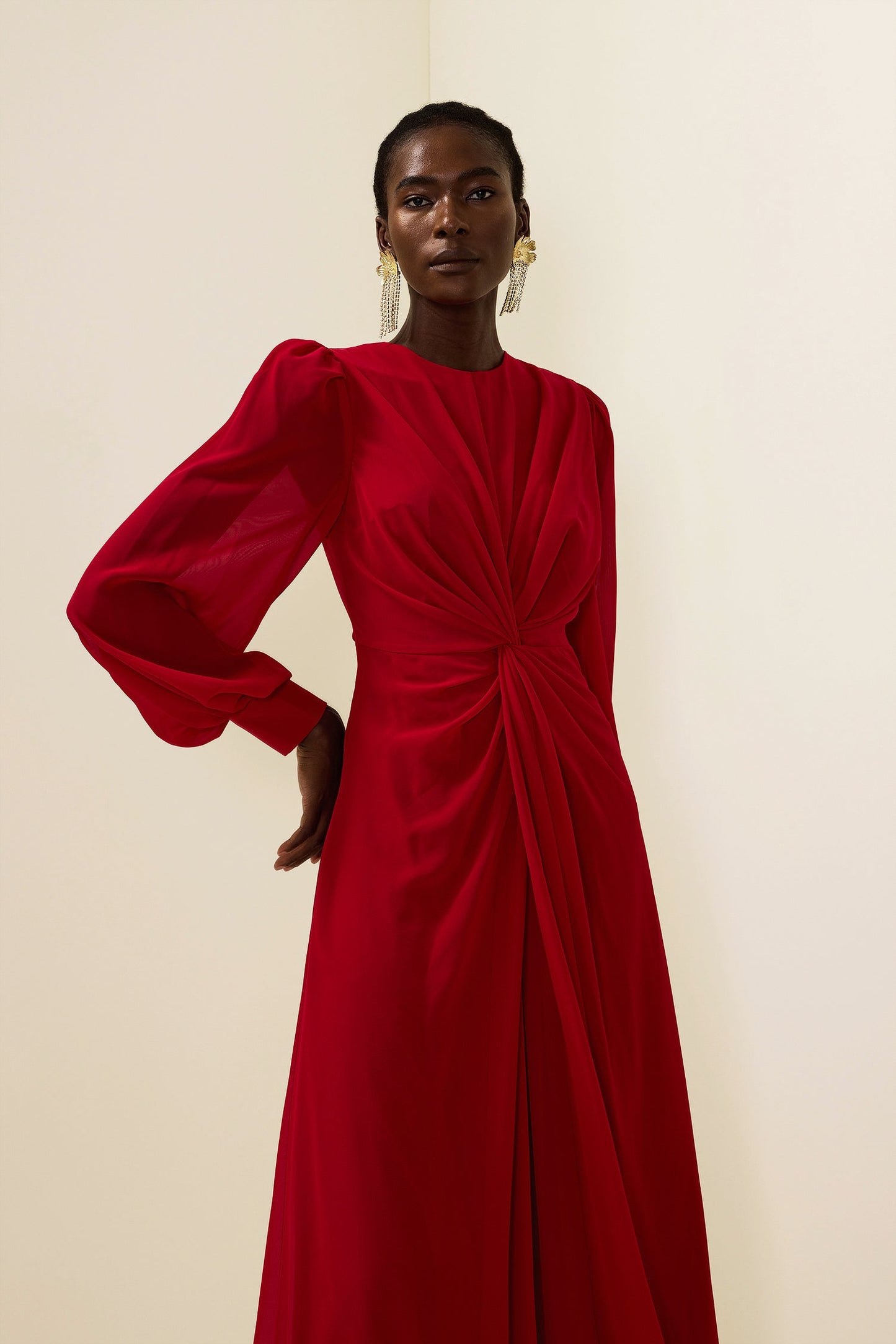 Knotted Lantern Sleeve Maxi Dress