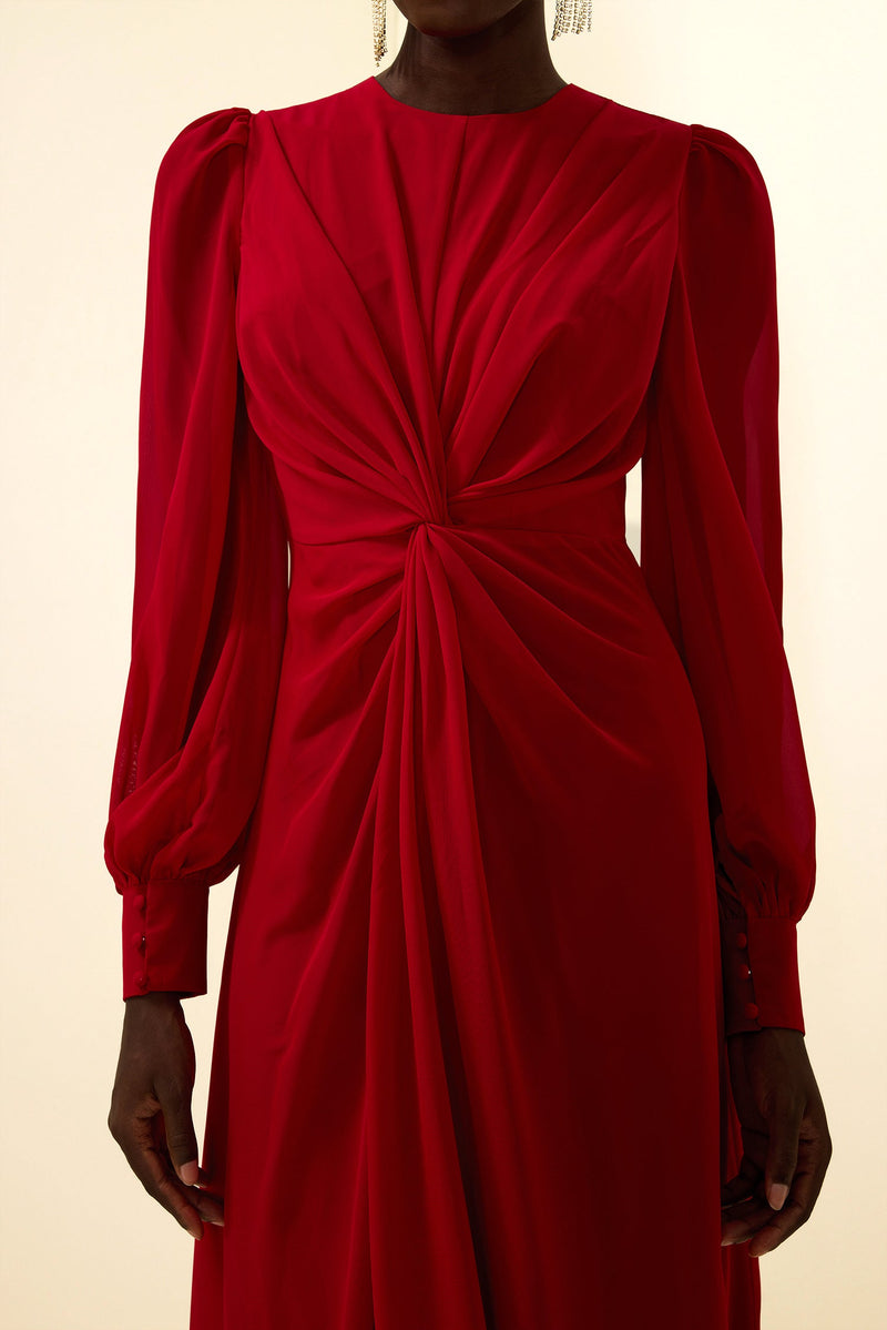 Knotted Lantern Sleeve Maxi Dress
