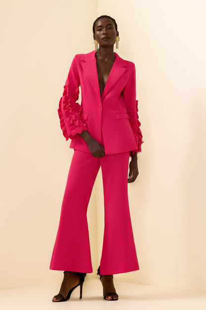 Frill Long Sleeeve Blazer & High Waist Pants Set