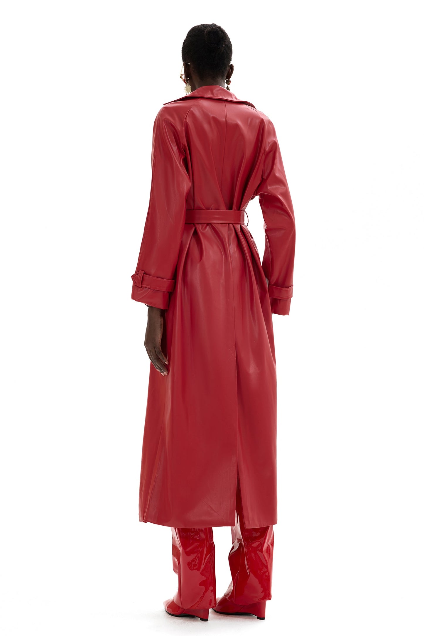 Pu Leather Double Breasted Midi Coat