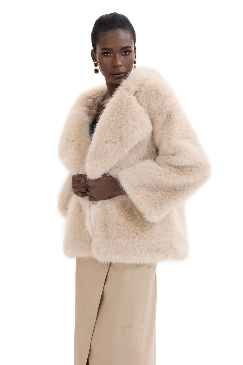 Faux Fur Flapped Coat