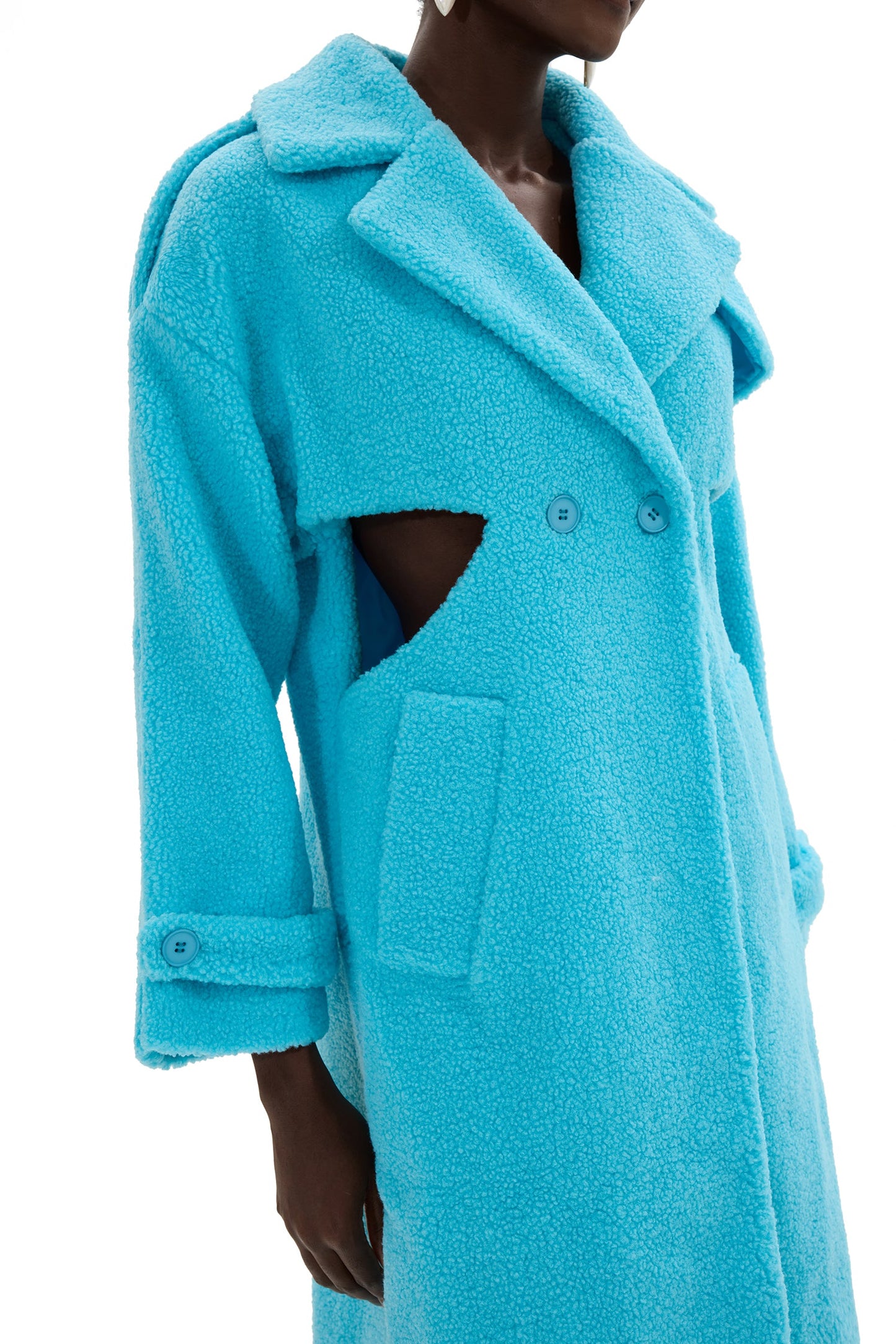 Granular Fleece Fabric Cut-out Midi Coat