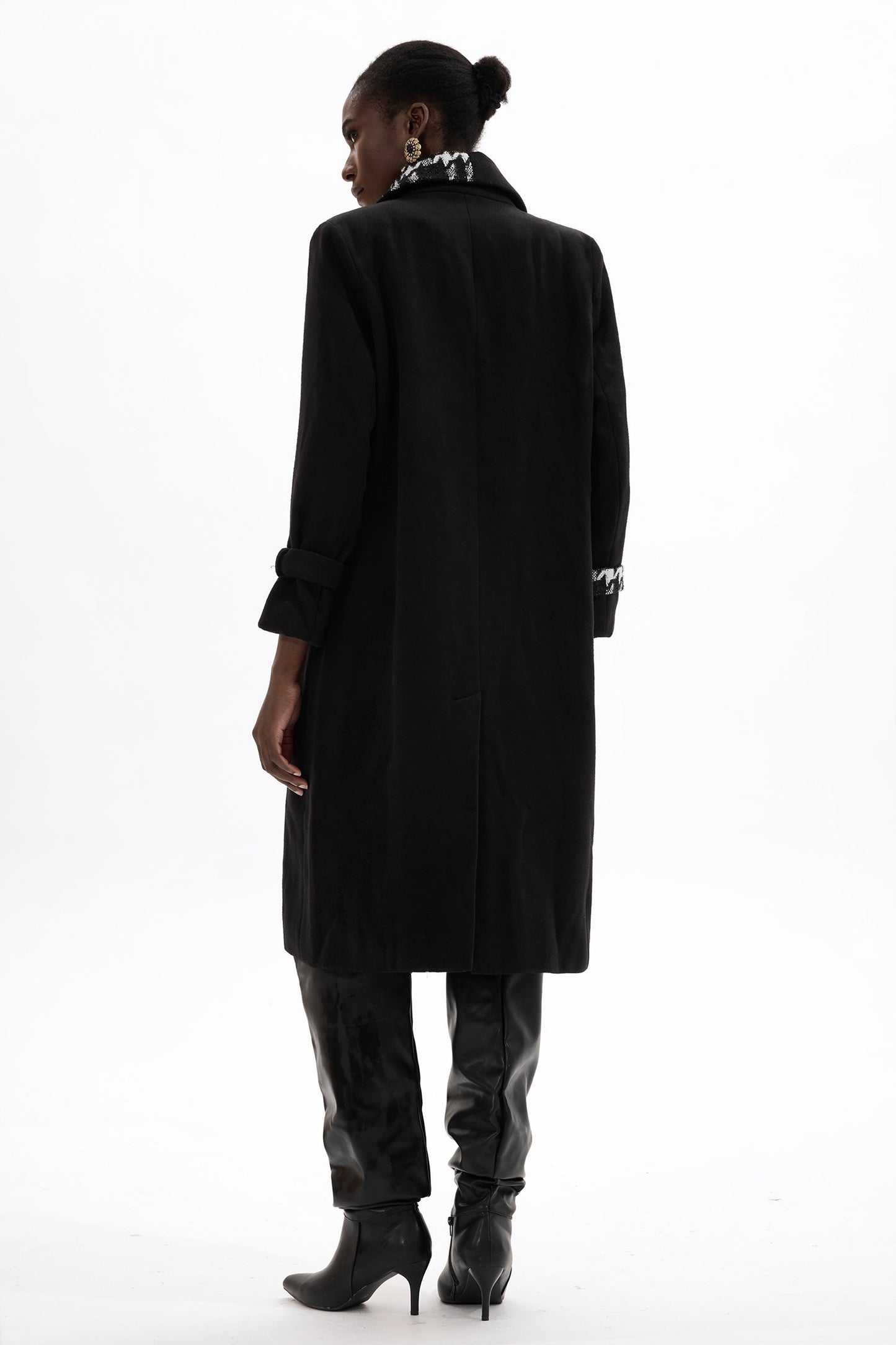 Woolen Splicing Tweed Long Sleeve Coat