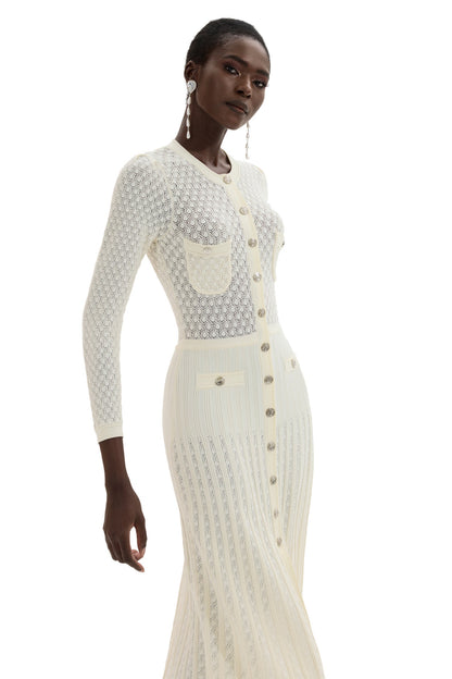 Knit Button Long Sleeve Midi Dress