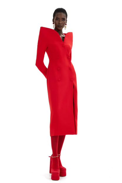 Stand Collar Long Sleeve Midi Coat