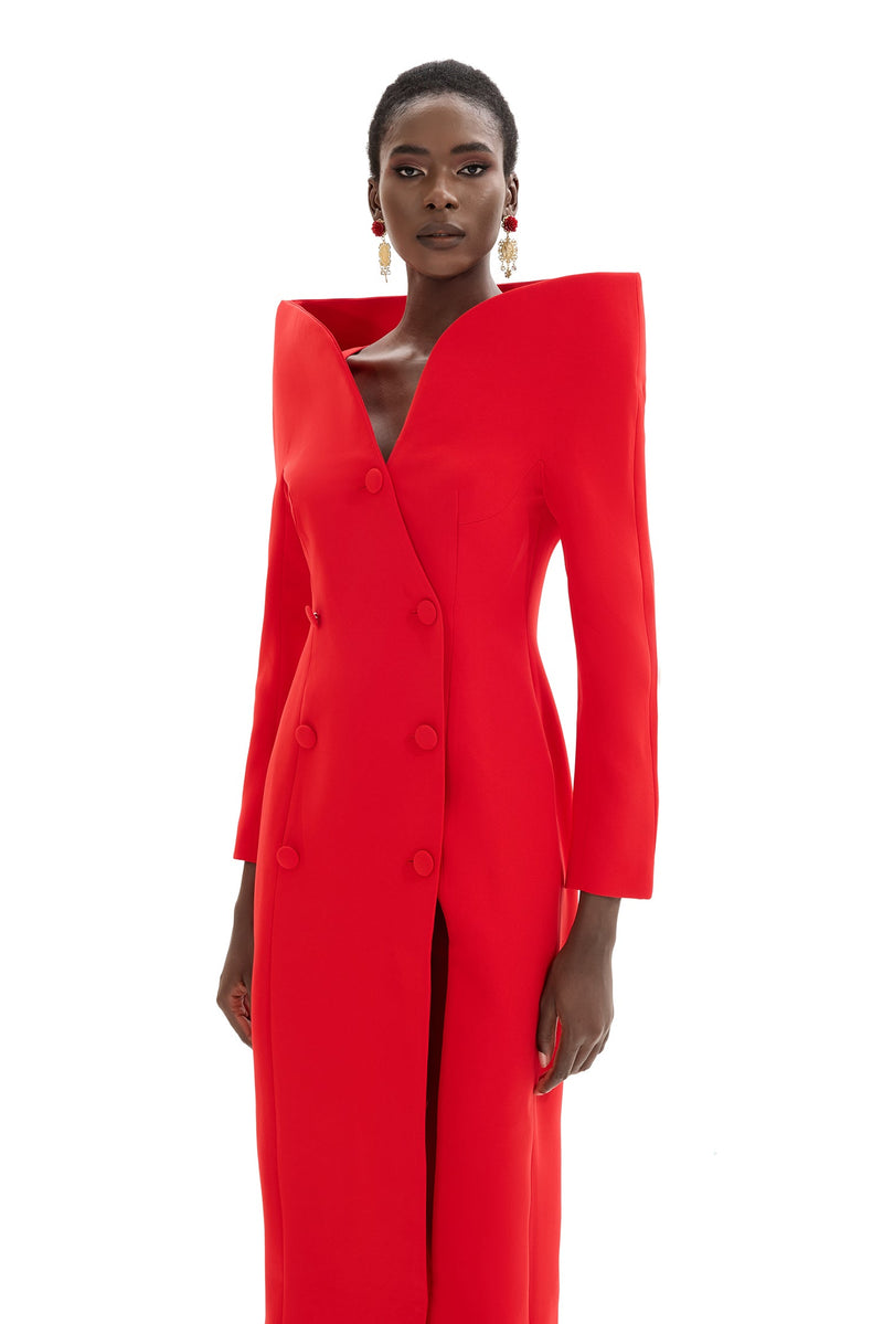Stand Collar Long Sleeve Midi Coat
