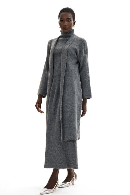 Long Sleeve Cardigan & High Neck Sleeveless Top & Maxi Skirt Set
