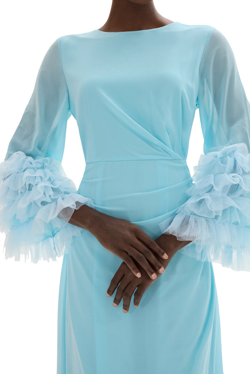 Around Neck Frill Long Sleeve Midi Dress