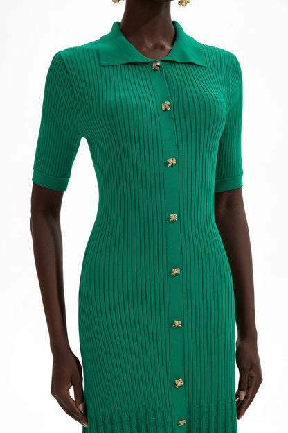 Jersey Flapped Metal Button Midi Dress
