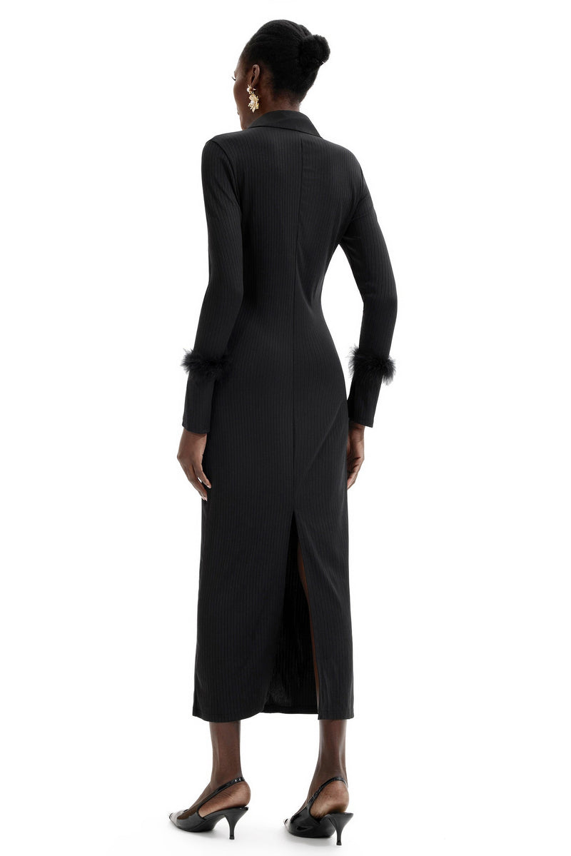 Jersey Feather Long Sleeve Midi Dress