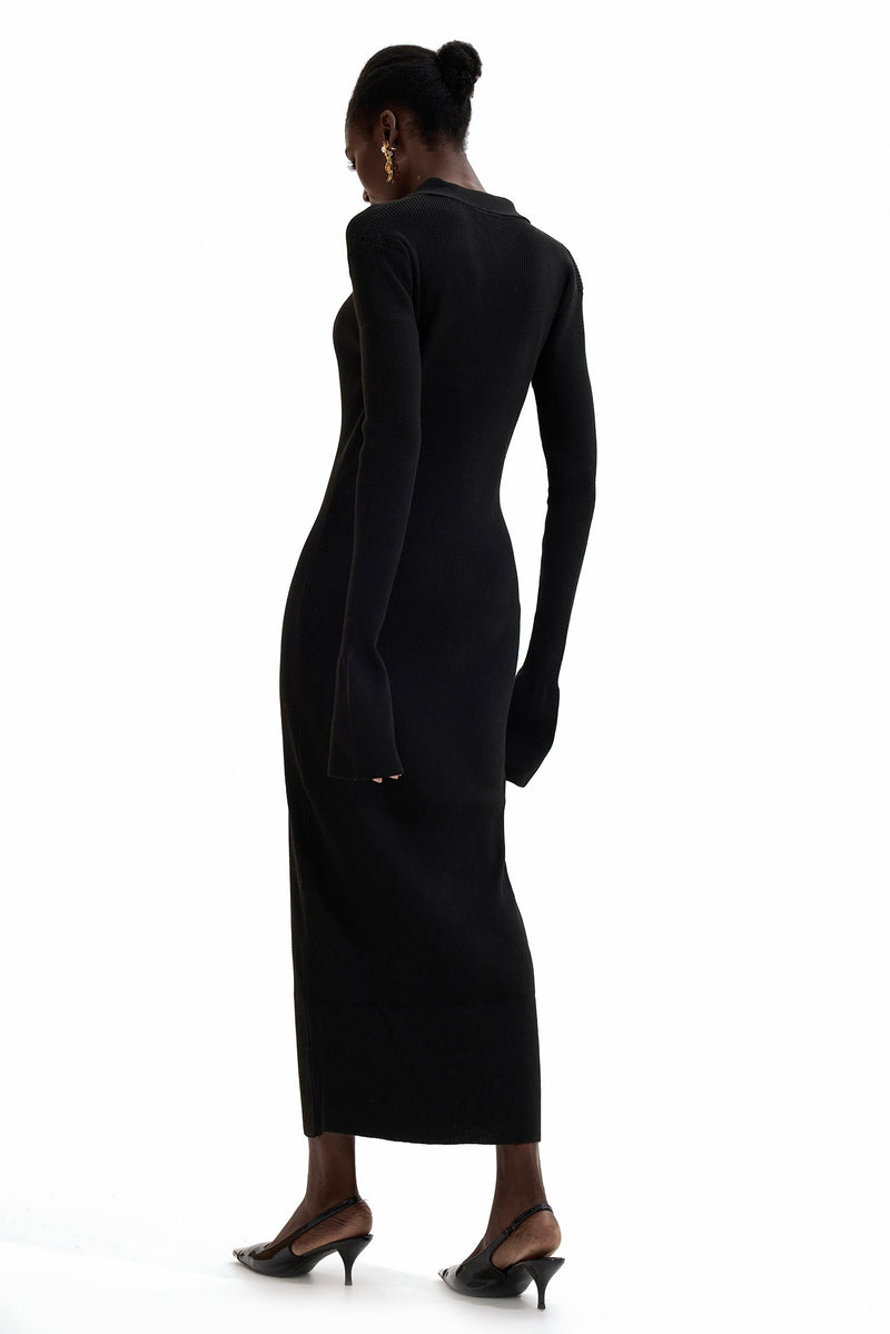 Jersey Button Midi Dress Black