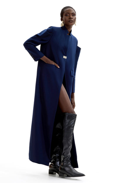 Splicing Stand Collar Midi Coat
