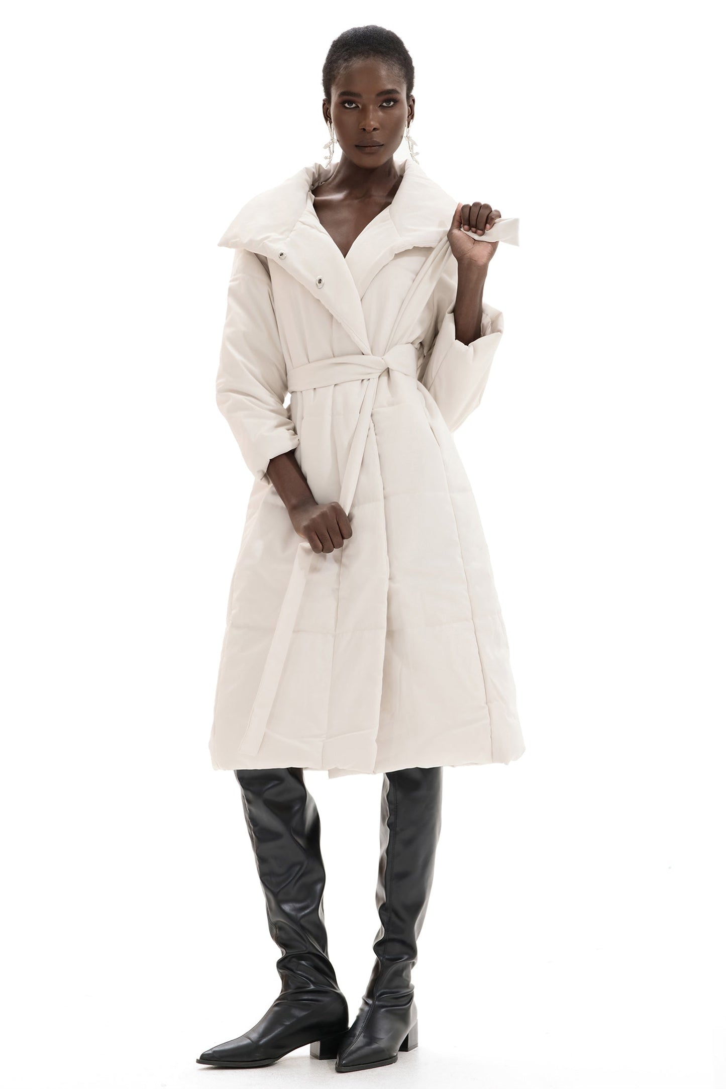 Stand Collar Long Sleeve Quilted Coat