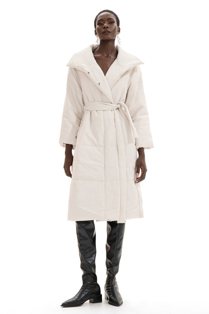 Stand Collar Long Sleeve Quilted Coat