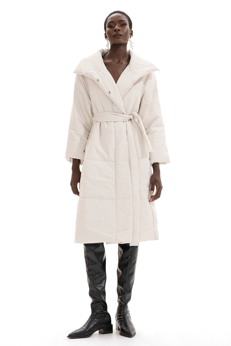 Stand Collar Long Sleeve Quilted Coat