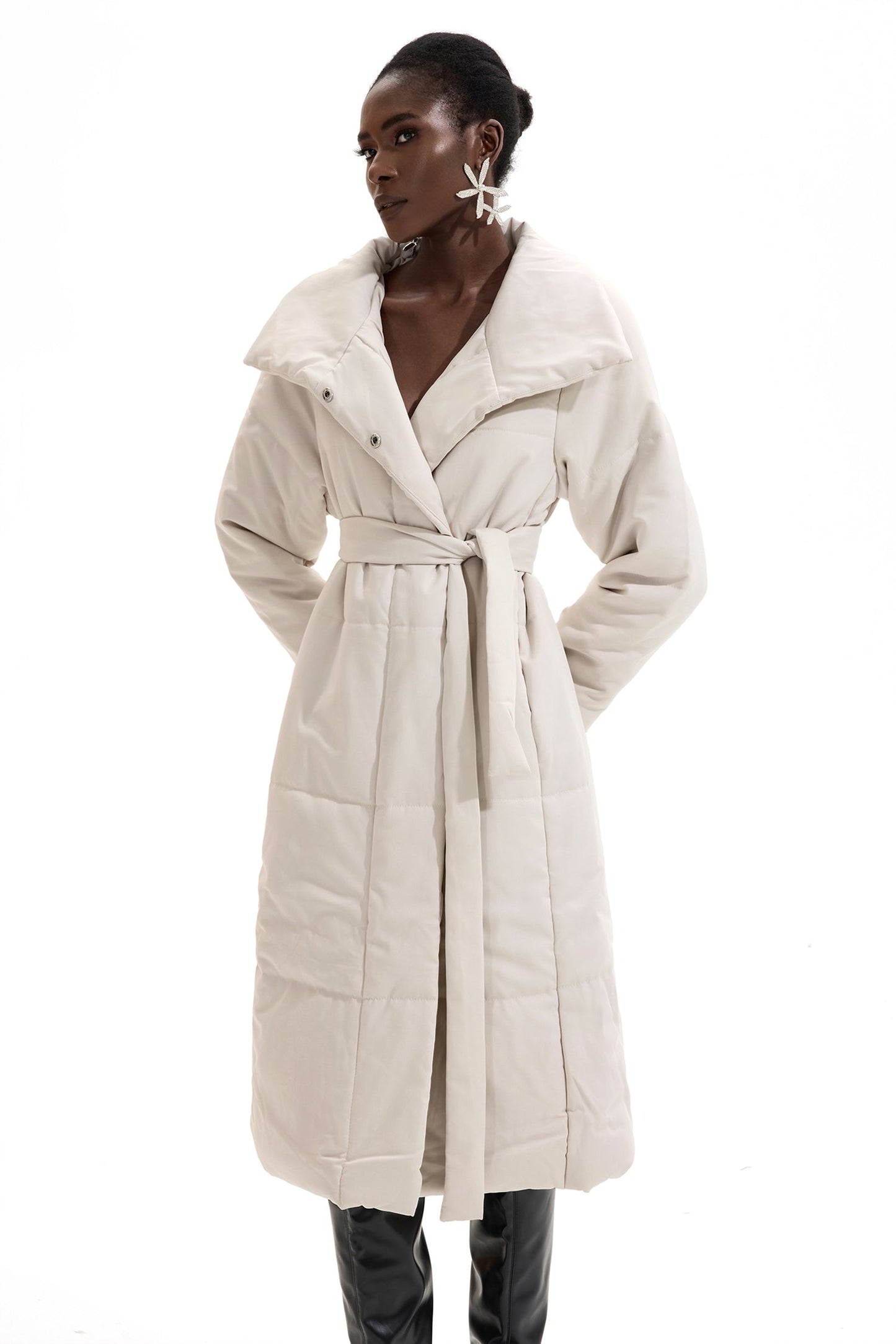 Stand Collar Long Sleeve Quilted Coat