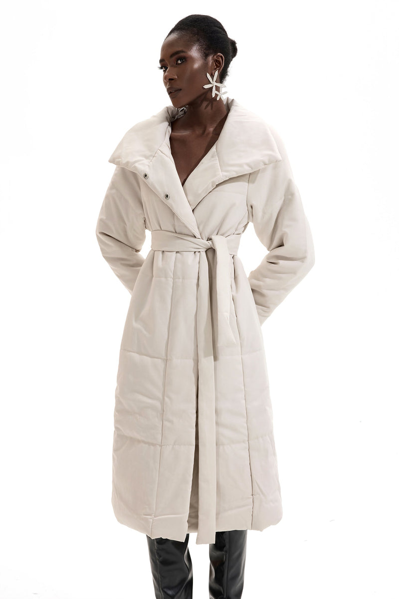 Stand Collar Long Sleeve Quilted Coat
