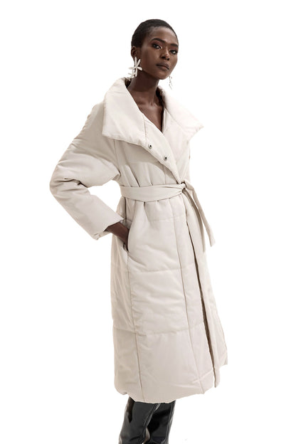 Stand Collar Long Sleeve Quilted Coat