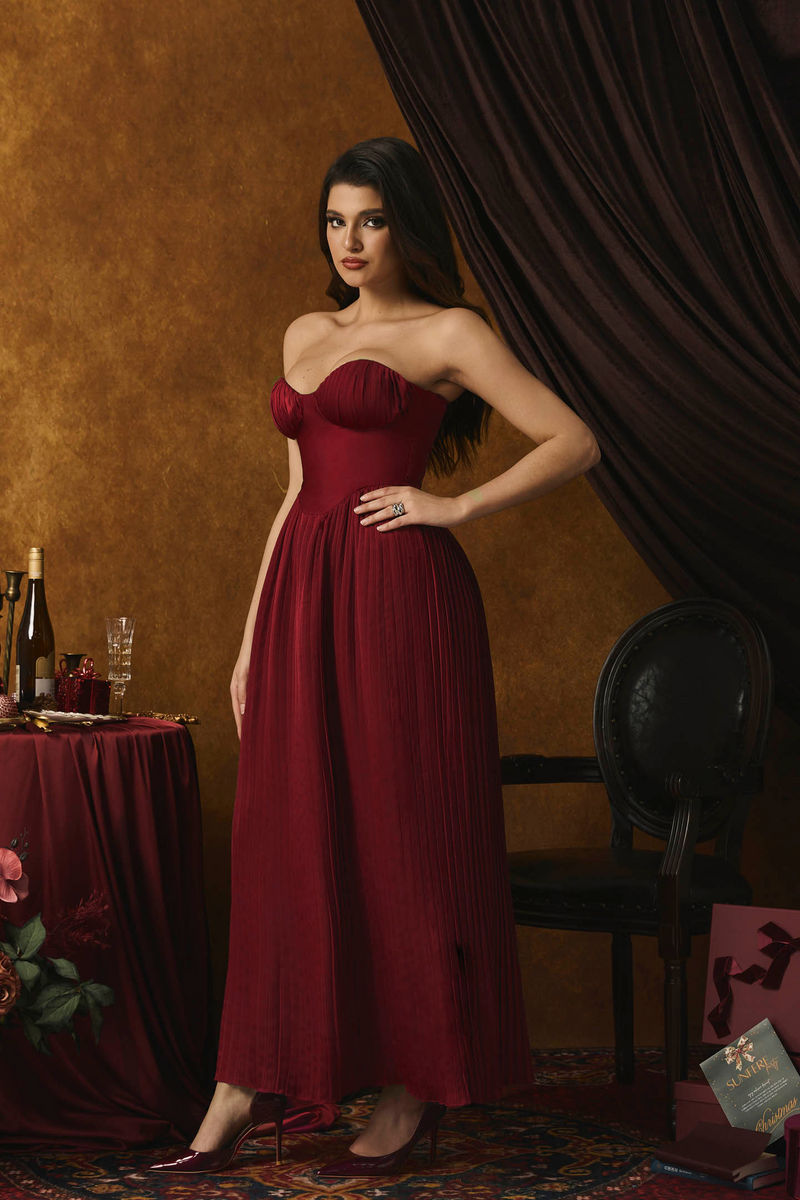 Alice Strappless Pleated Maxi Dress