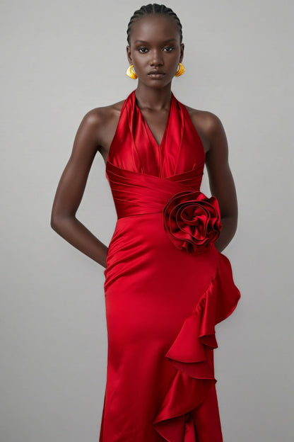 Caiusa Red 3d Ruffle Maxi Dress