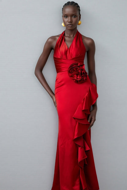 Caiusa Red 3d Ruffle Maxi Dress