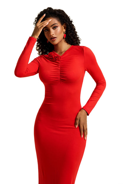 3d Jersey Ruched Midi Dress