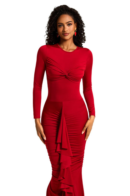 Jersey Ruched Midi Dress