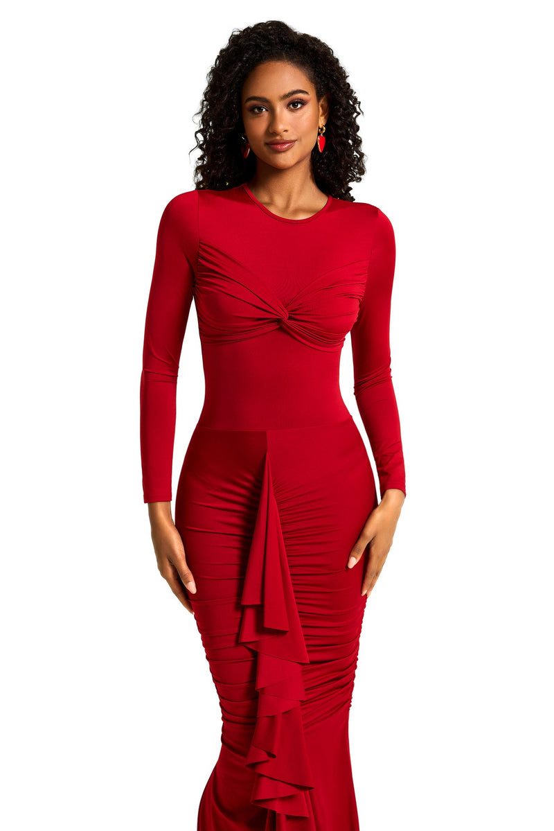 Jersey Ruched Midi Dress