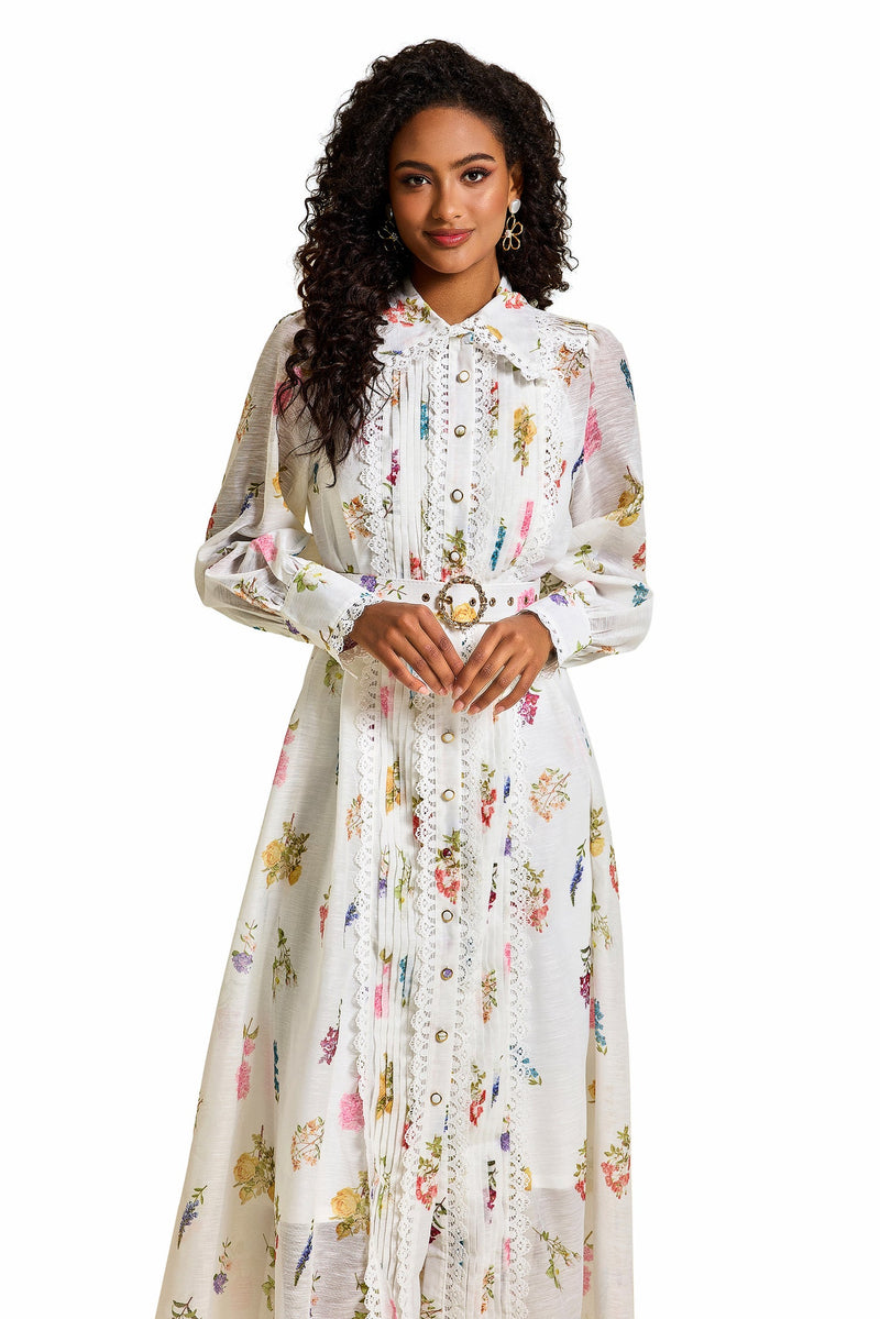 Lace Lantern Sleeve Midi Dress