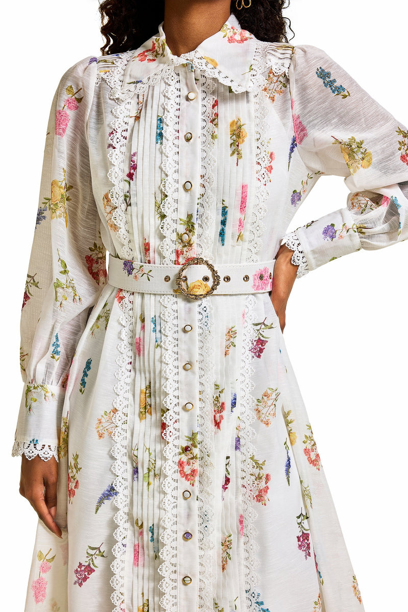 Lace Lantern Sleeve Midi Dress
