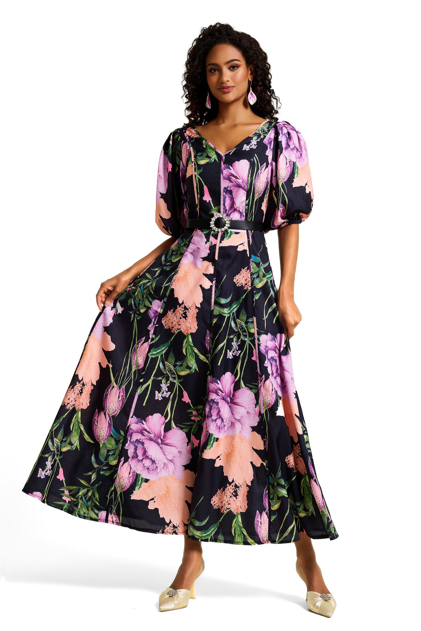 V-neck Midi Dress With Belt