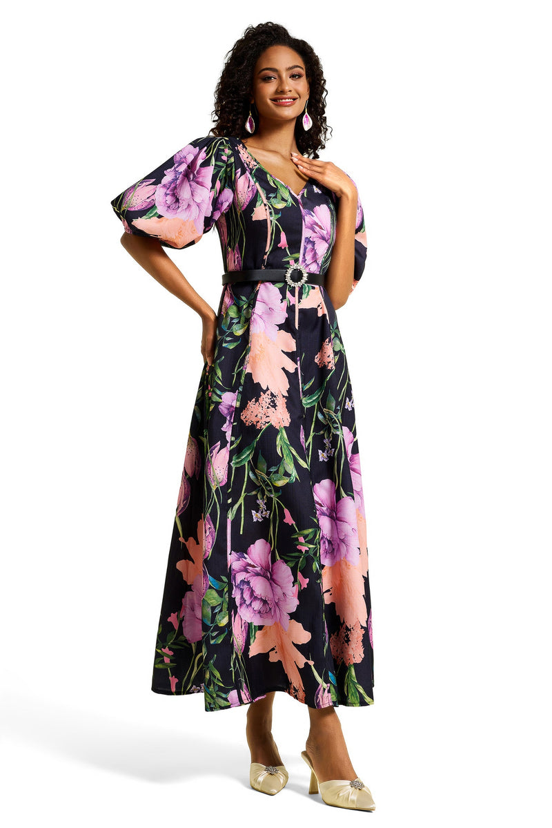 V-neck Midi Dress With Belt