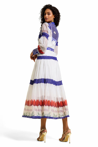 Puff Sleeve Midi Dress With Belt