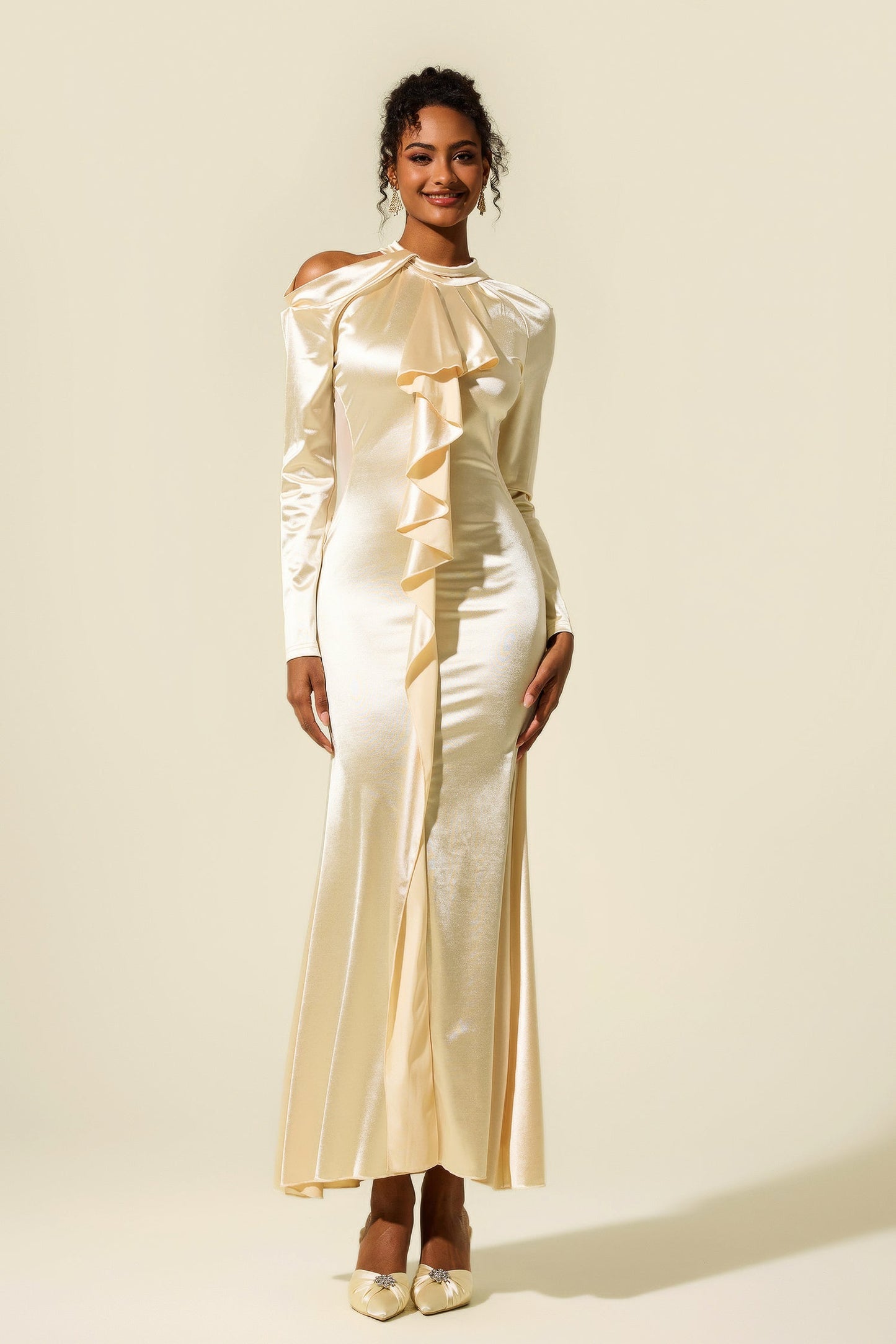 Frill Cut-out Midi Dress