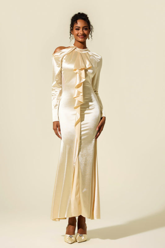 Frill Cut-out Midi Dress