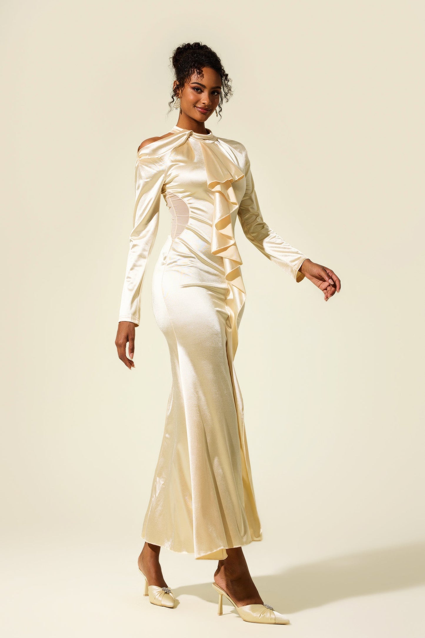 Frill Cut-out Midi Dress