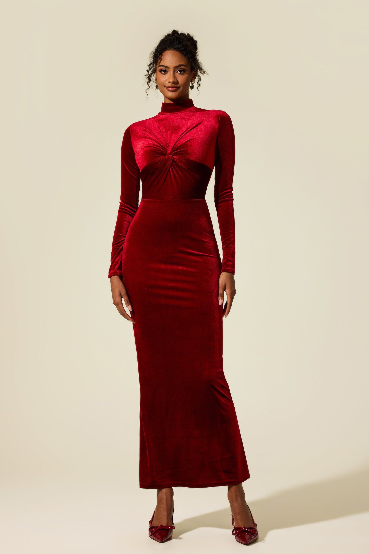 Velvet Knotted Midi Dress