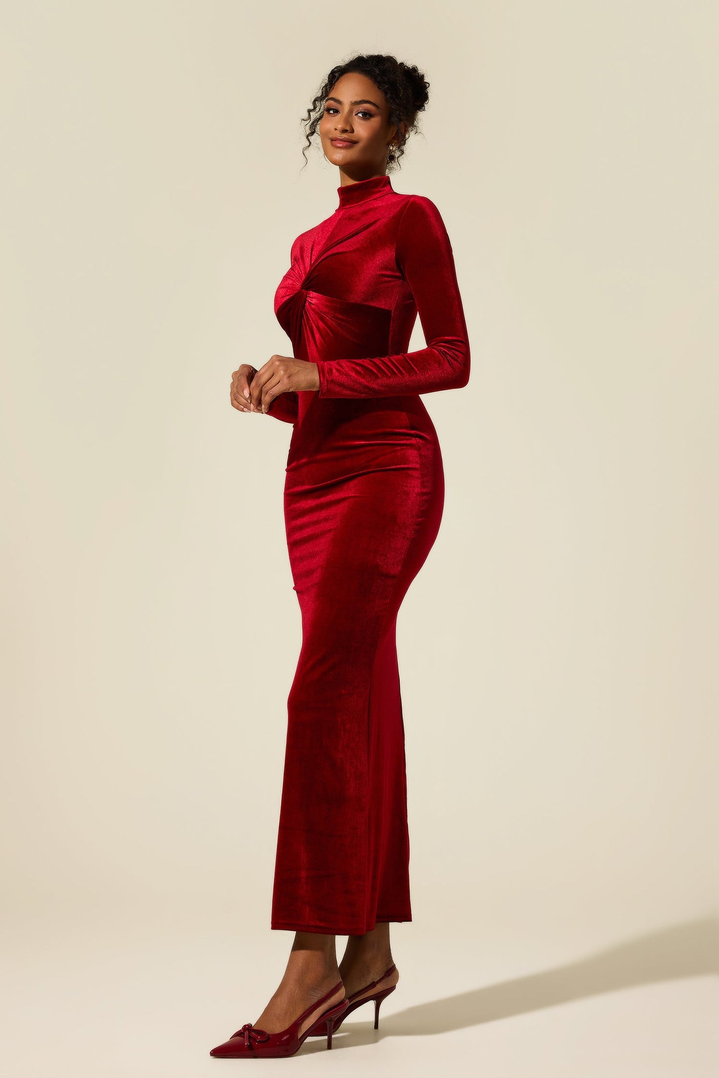 Velvet Knotted Midi Dress