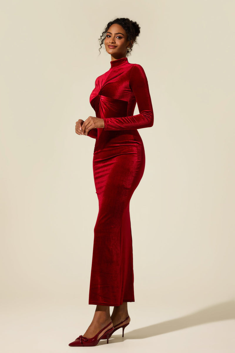 Velvet Knotted Midi Dress