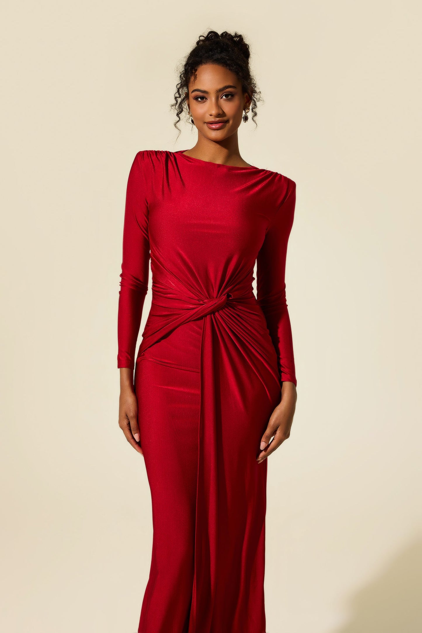Jersey Ruched Midi Dress