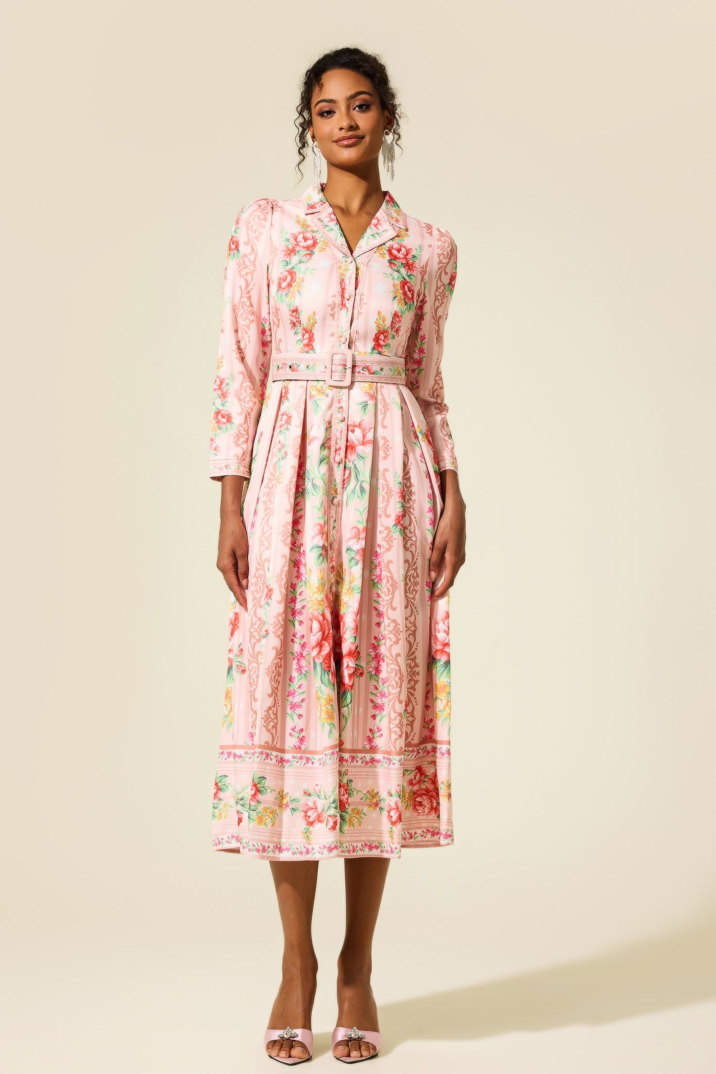 Long Sleeve Midi Dress With Belt
