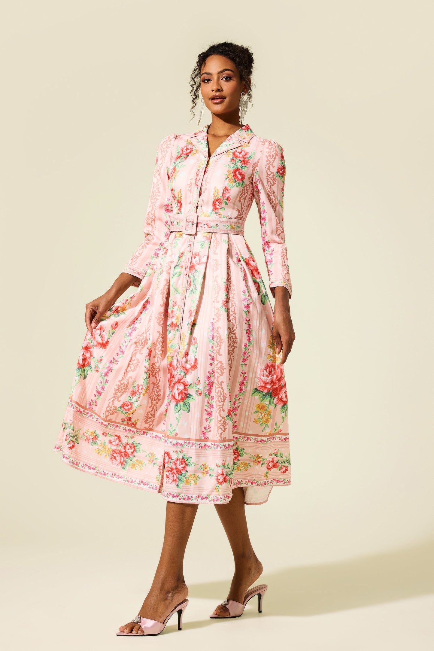 Long Sleeve Midi Dress With Belt
