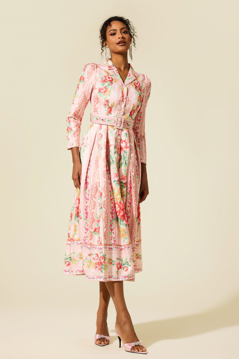 Long Sleeve Midi Dress With Belt